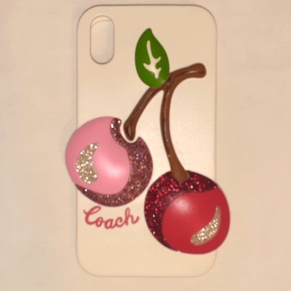 (COACH F65093) IPHONE X/XS SILICONE CASE WHITE WITH OVERSIZED CHERRY RED PINK - Picture 4 of 8